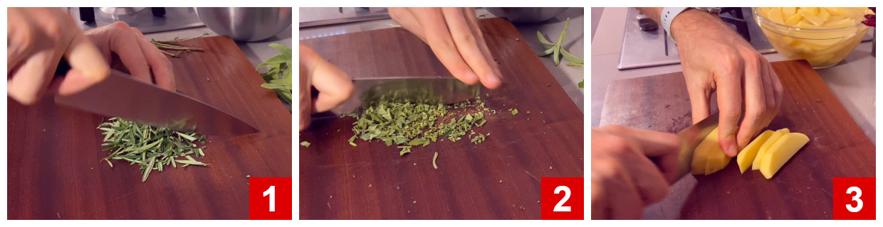 Preparing herbs and potatoes
